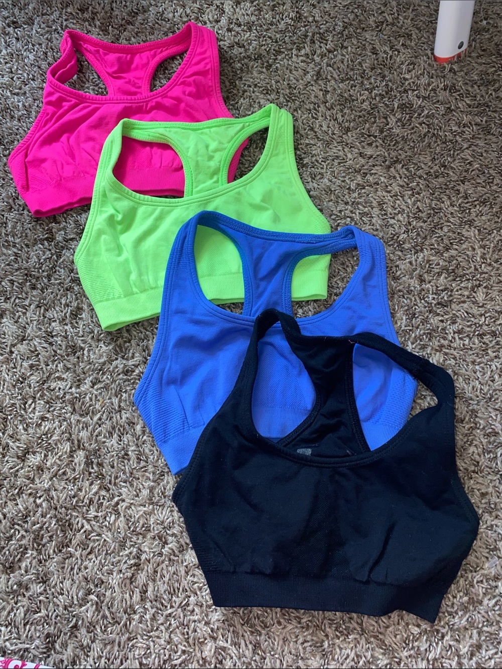 Xersion Kids Racerback Sports Bras - Hot Pink, Neon Green, Blue, Black (4-Pack)